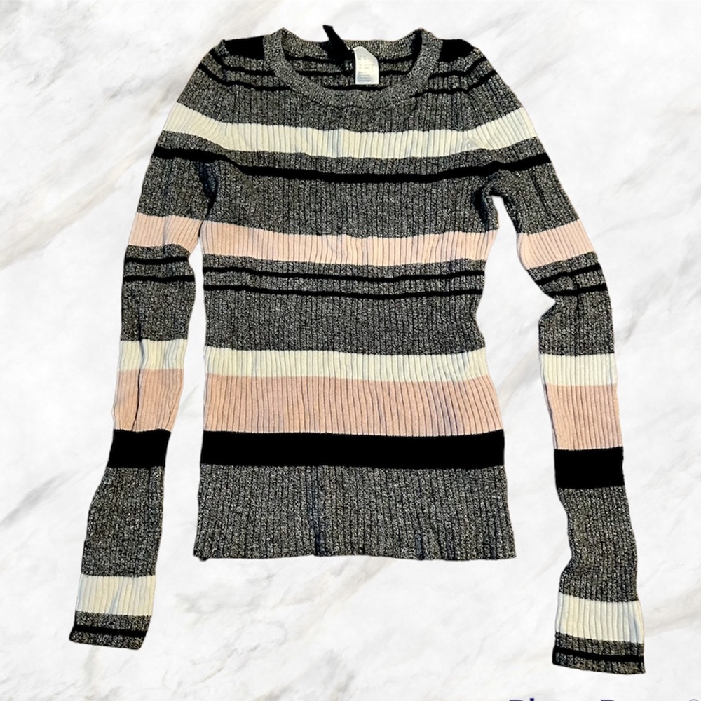 H&M Pink stripped ribbed sweater / long sleeved balletcore preppy cottagecore